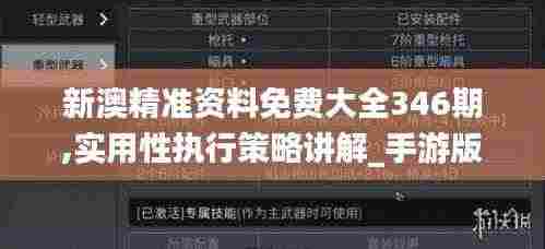 新澳精准资料免费大全346期,实用性执行策略讲解_手游版10.431